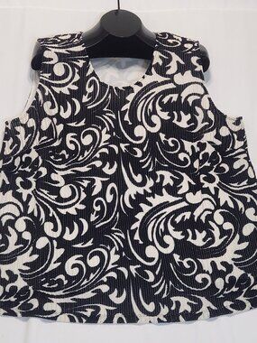 Allison Daley Plus Size 2X Blouse Black White Damask Floral Sleeveless Tank Top